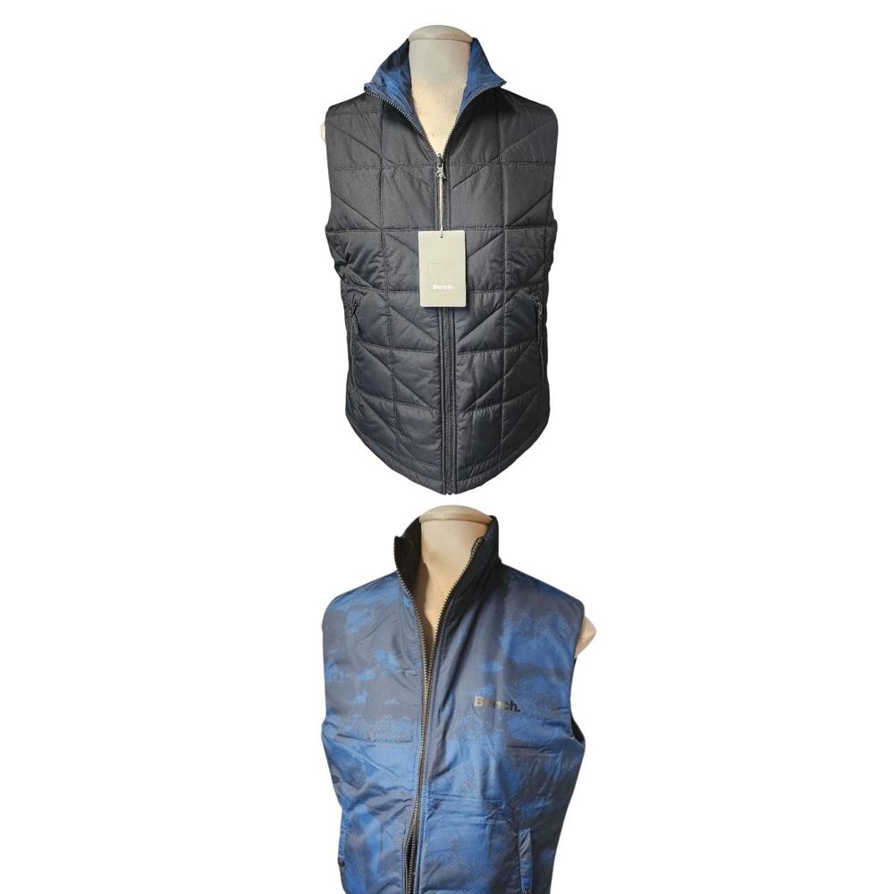 NWT Bench Black Blue Reversible Packable Gilet Vest Jacket Men's Size Medium